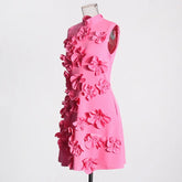 Elegant Ladylike Short Skirt Heavy Embroidery Splicing Belted Dress Women's Fashion Spring New Arrival Sleeveless Dress